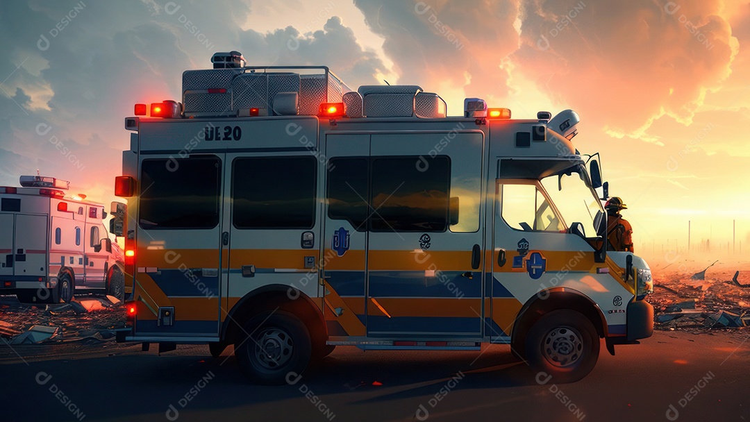 Imagem realista de bombeiro sobre vias publicas.