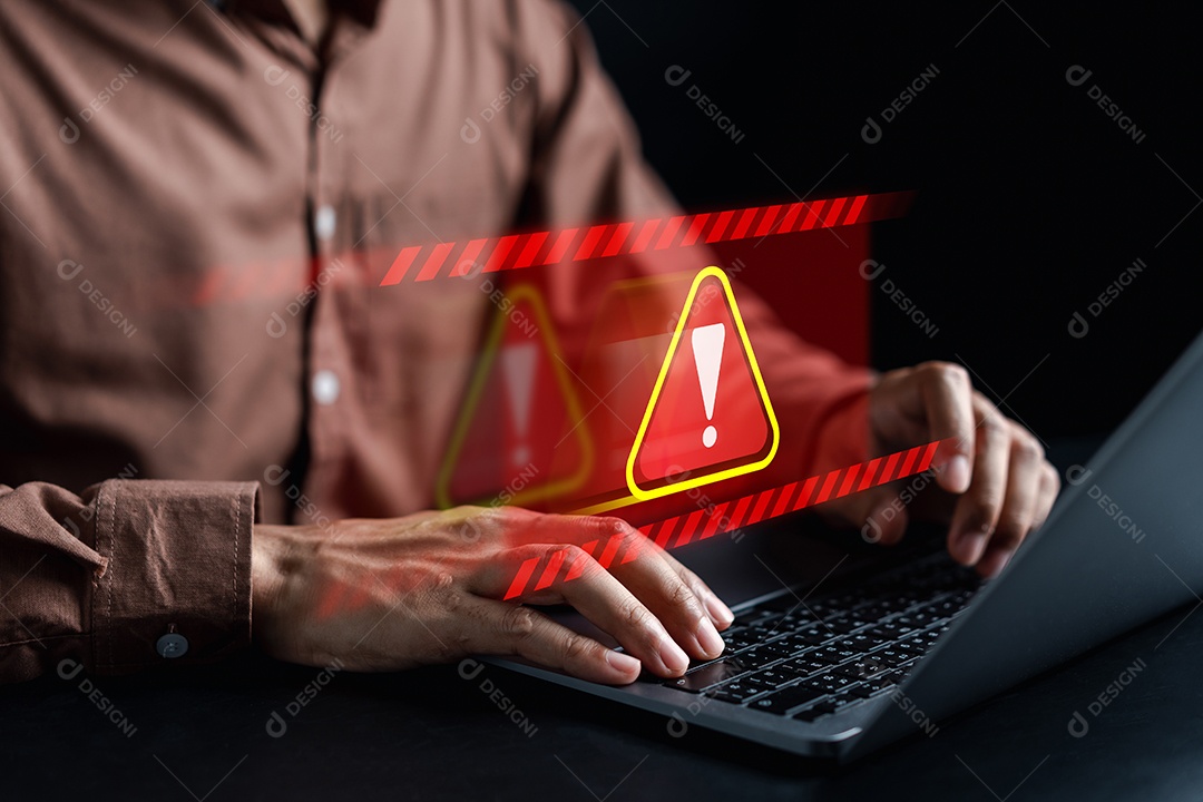 Sinal de advertência do sistema para erro de notificação e conceito de manutenção. ataque cibernético na rede de computadores.