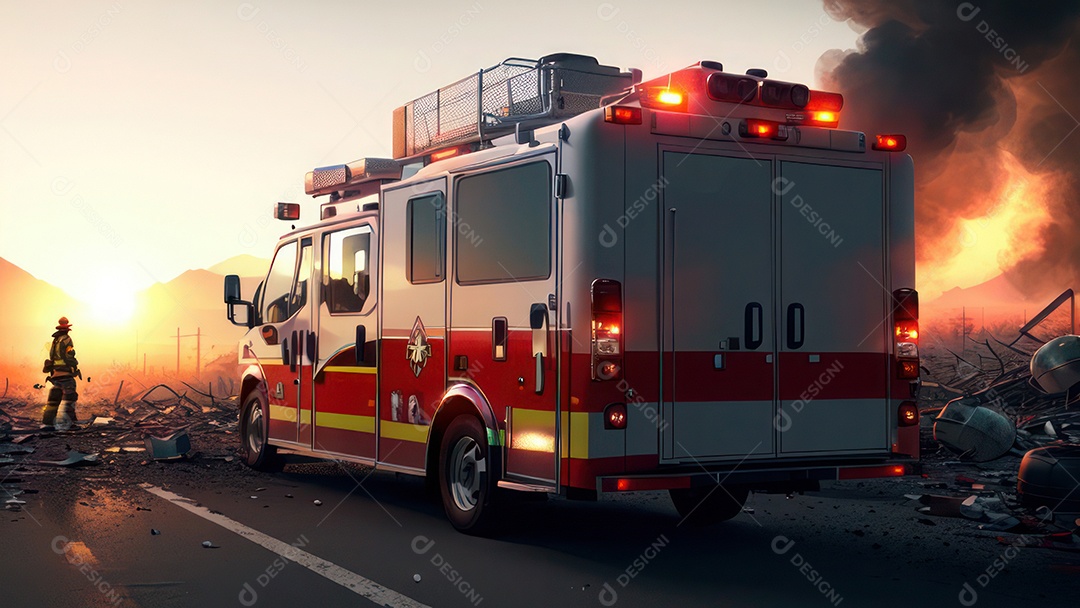 Imagem realista de bombeiro sobre vias publicas.