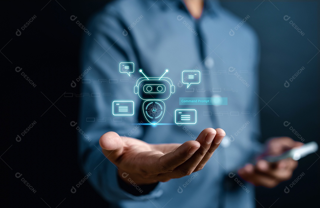 Empresário usando robô ai em inteligência de smartphone Ai.