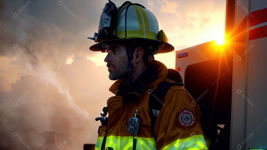 Imagem realista de bombeiro sobre vias publicas.