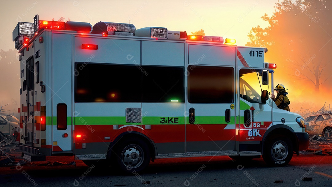 Imagem realista de bombeiro sobre vias publicas.