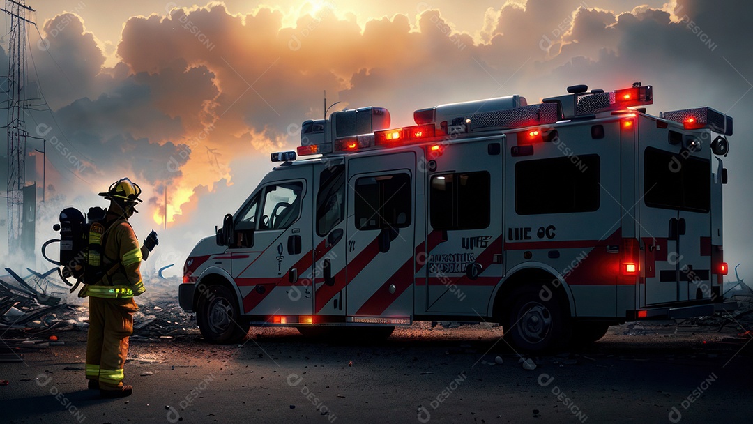 Imagem realista de bombeiro sobre vias publicas.