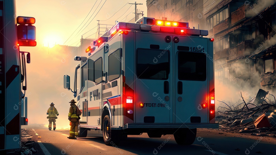 Imagem realista de bombeiro sobre vias publicas.