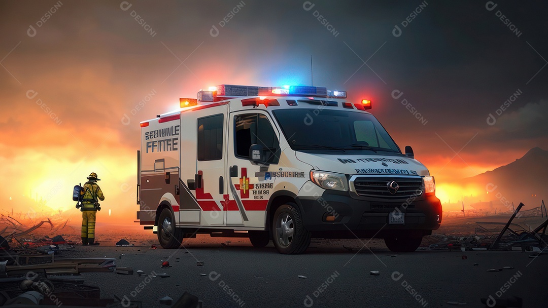 Imagem realista de bombeiro sobre vias publicas.