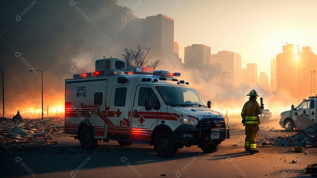 Imagem realista de bombeiro sobre vias publicas.