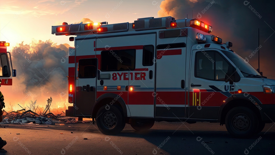 Imagem realista de bombeiro sobre vias publicas.