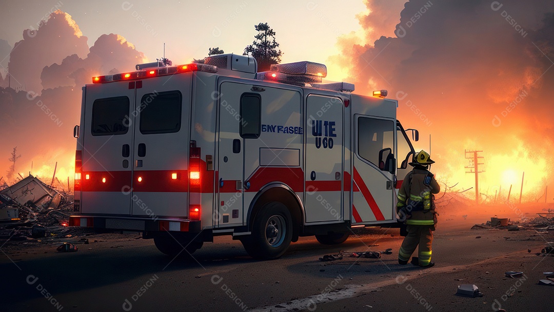 Imagem realista de bombeiro sobre vias publicas.