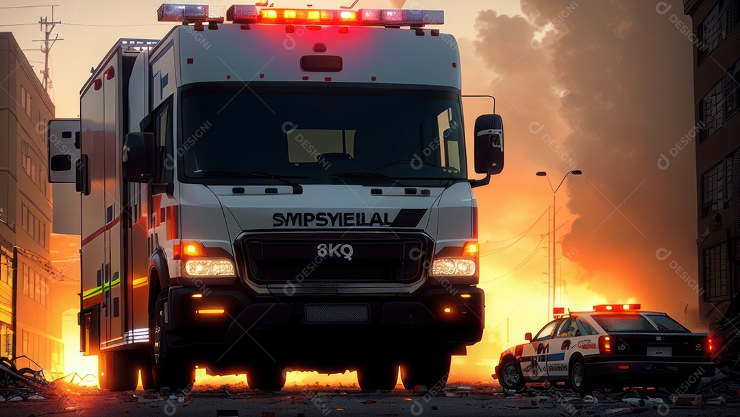 Imagem realista de bombeiro sobre vias publicas.