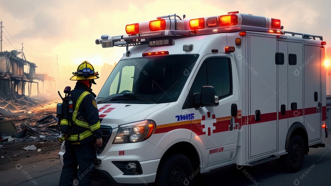 Imagem realista de bombeiro sobre vias publicas.