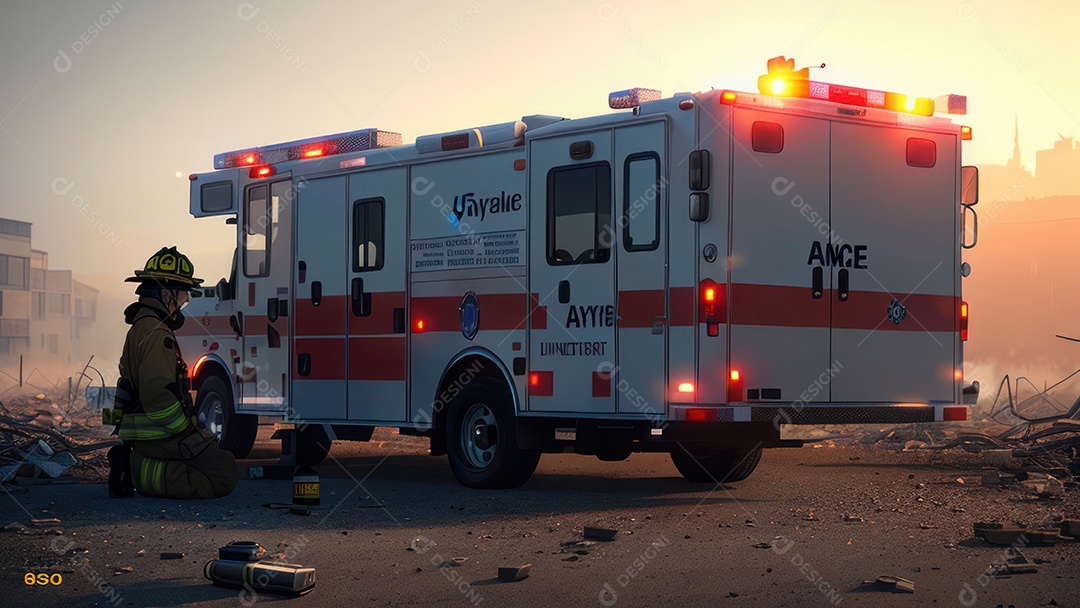 Imagem realista de bombeiro sobre vias publicas.