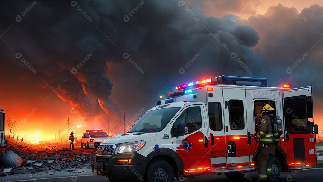 Imagem realista de bombeiro sobre vias publicas.