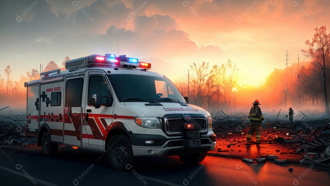 Imagem realista de bombeiro sobre vias publicas.