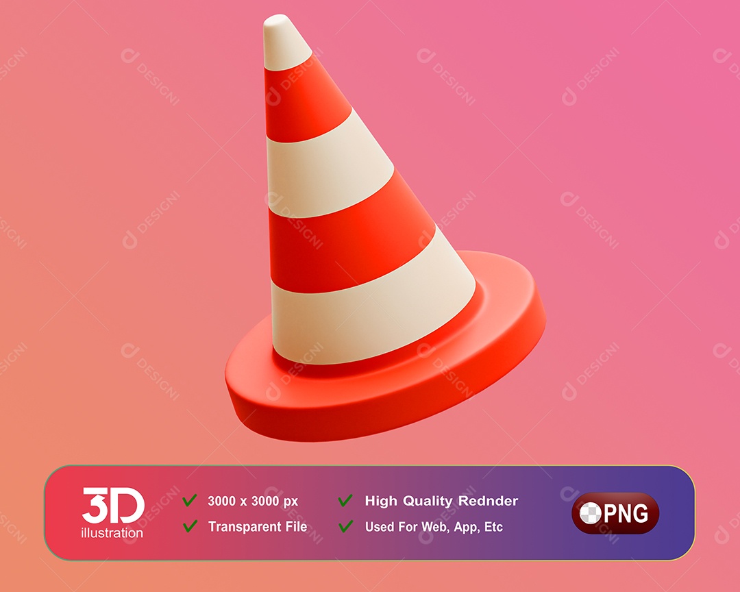 Cone de Sinalização Elemento 3D Para Composição PSD
