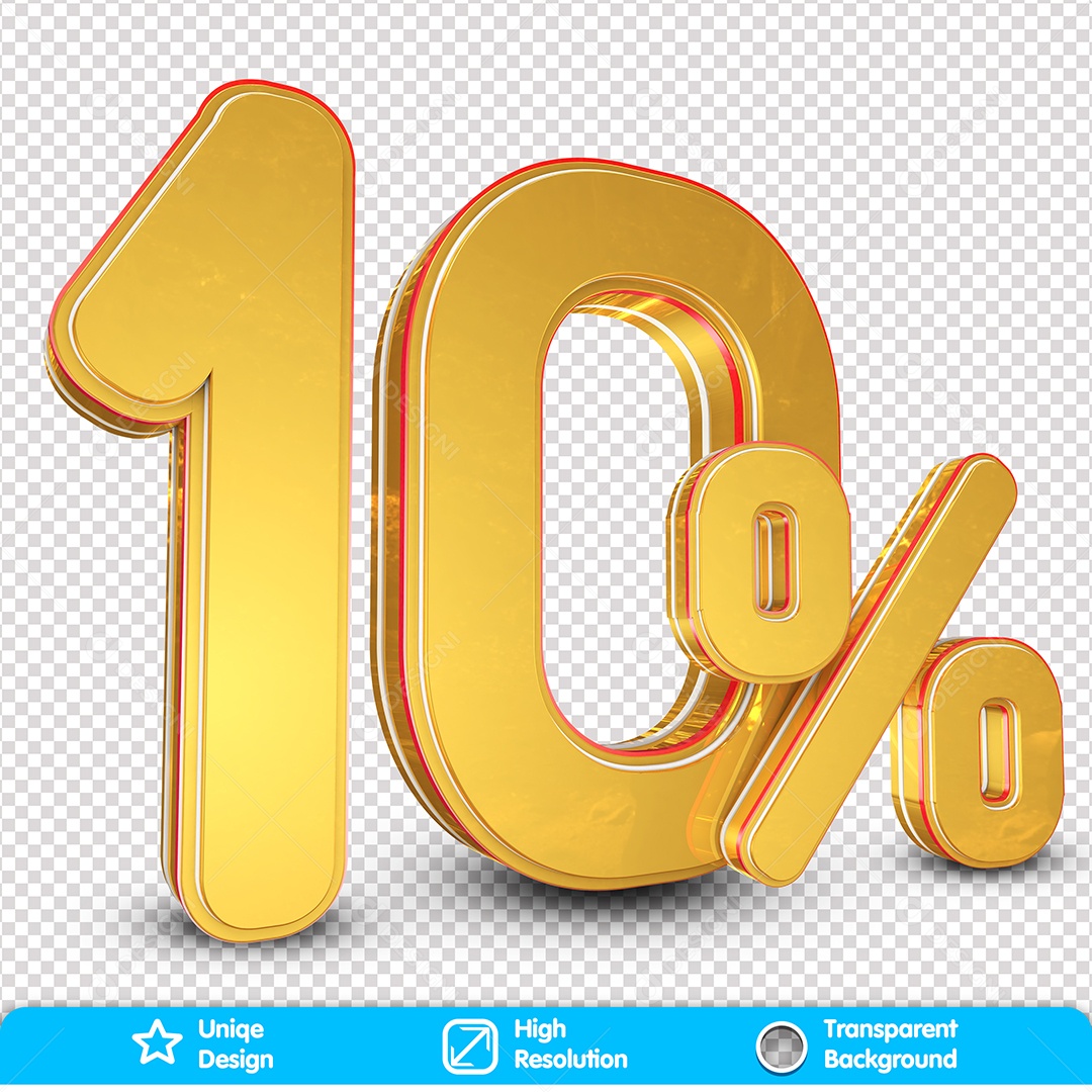 Número 10% OFF Elemento 3D Para Composição PSD