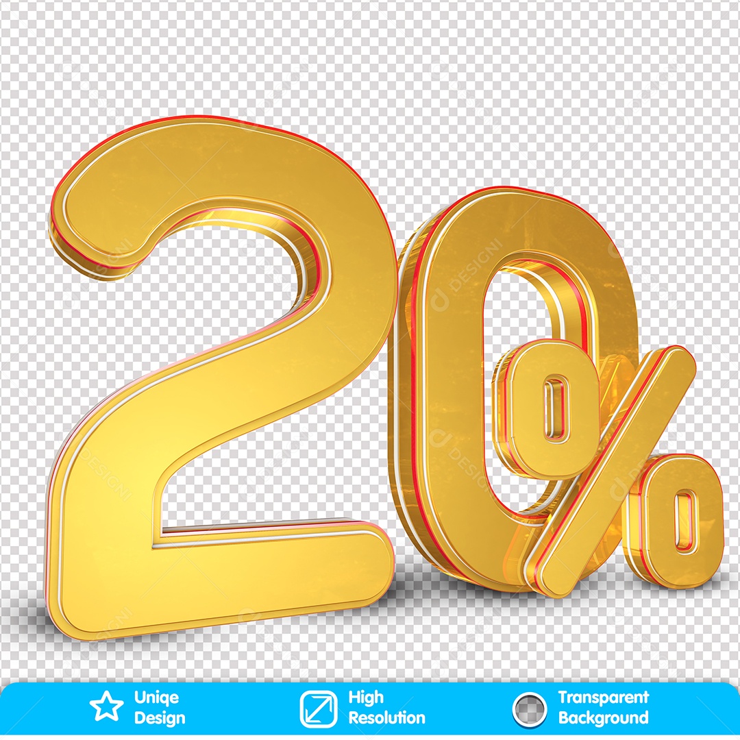 Número 20% OFF Elemento 3D Para Composição PSD