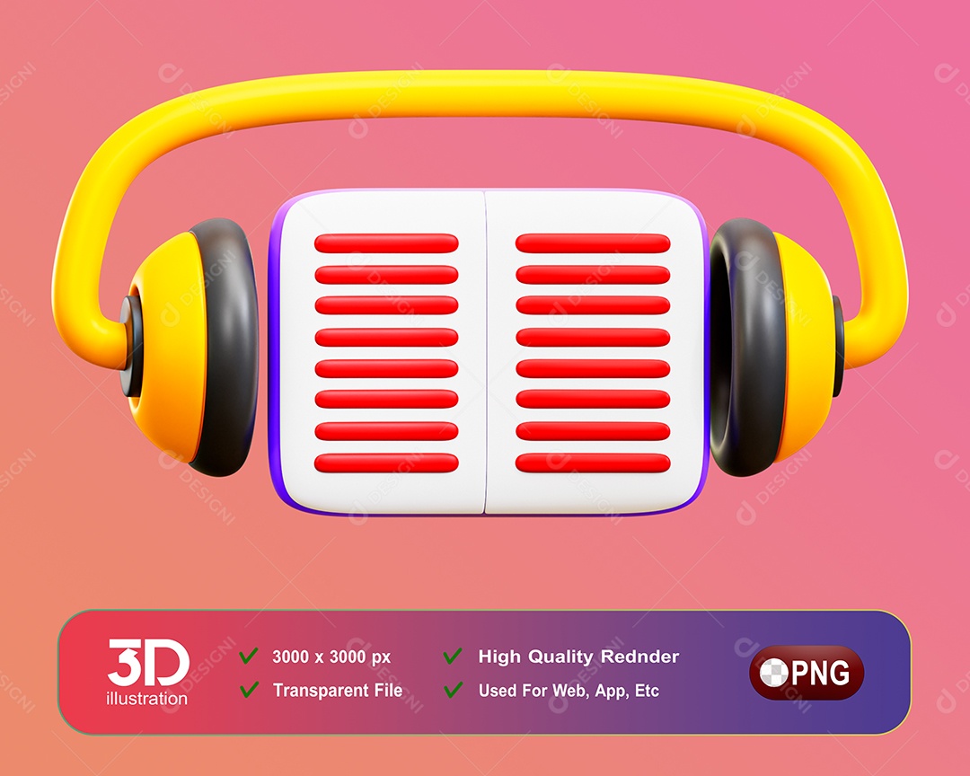 Fone E Livro Elemento 3D Para Composição PSD