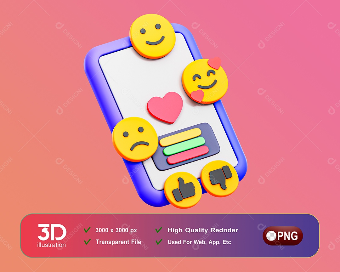 Emojis Smartfone Elemento 3D Para Composição PSD