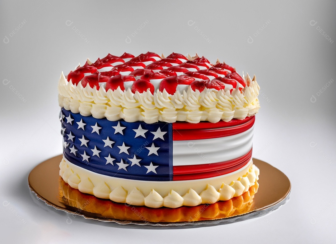 Delicioso bolo decorado com bandeira dos Estados Unidos