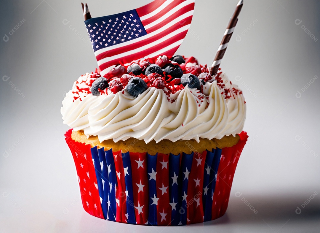 Delicioso cupcake decorado com bandeira dos Estados Unidos
