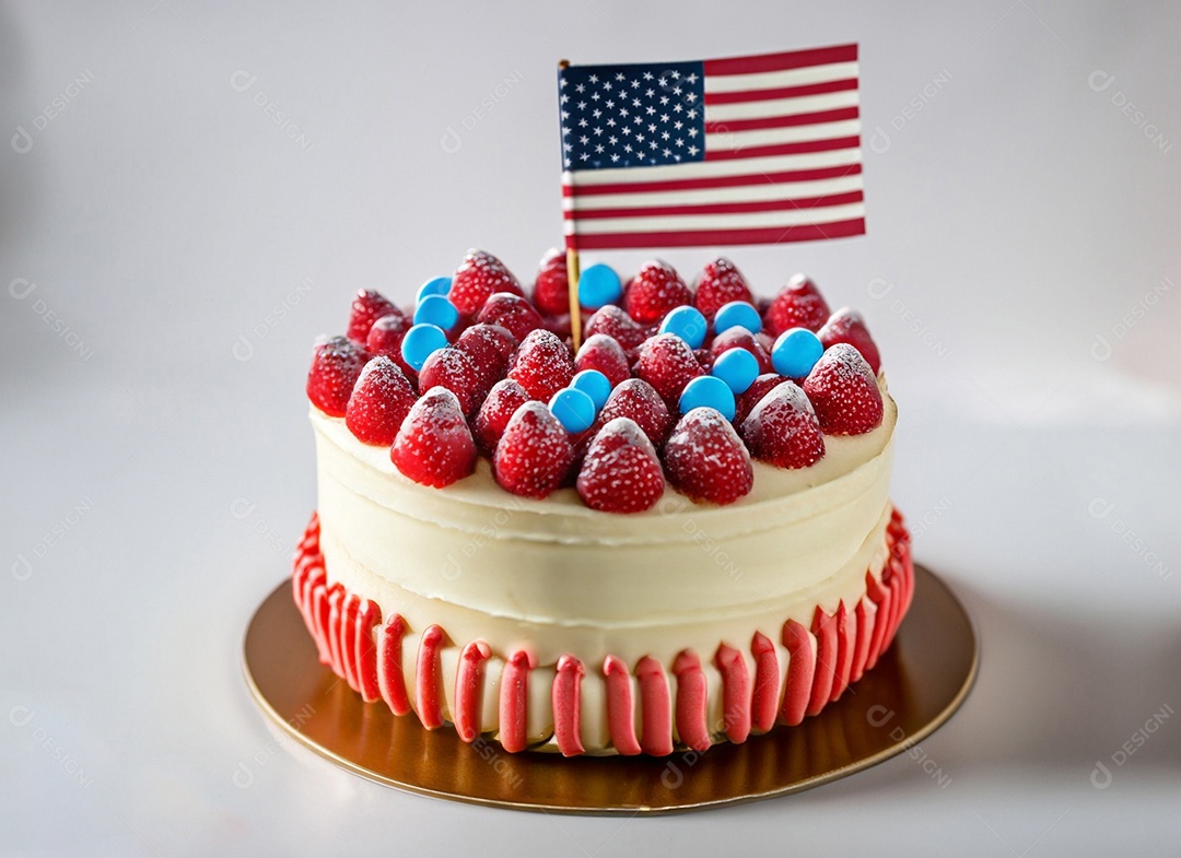 Delicioso bolo decorado com bandeira dos Estados Unidos