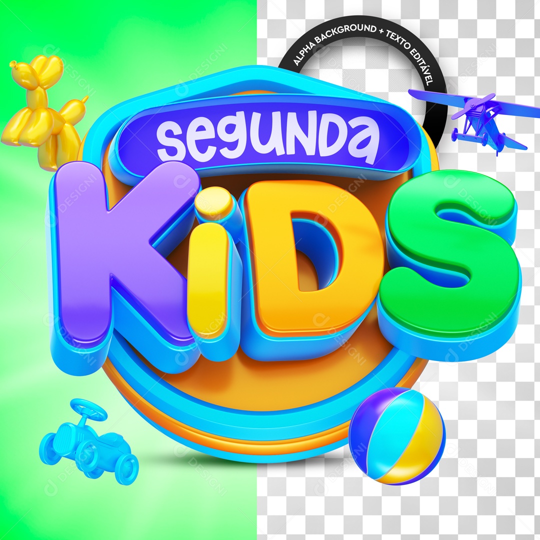 Selo 3D Segunda Kids Cores Para Composição PSD