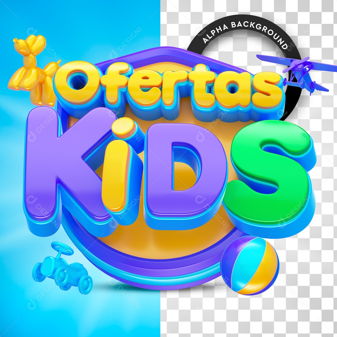 Selo 3D Ofertas Kids Para Composição PSD