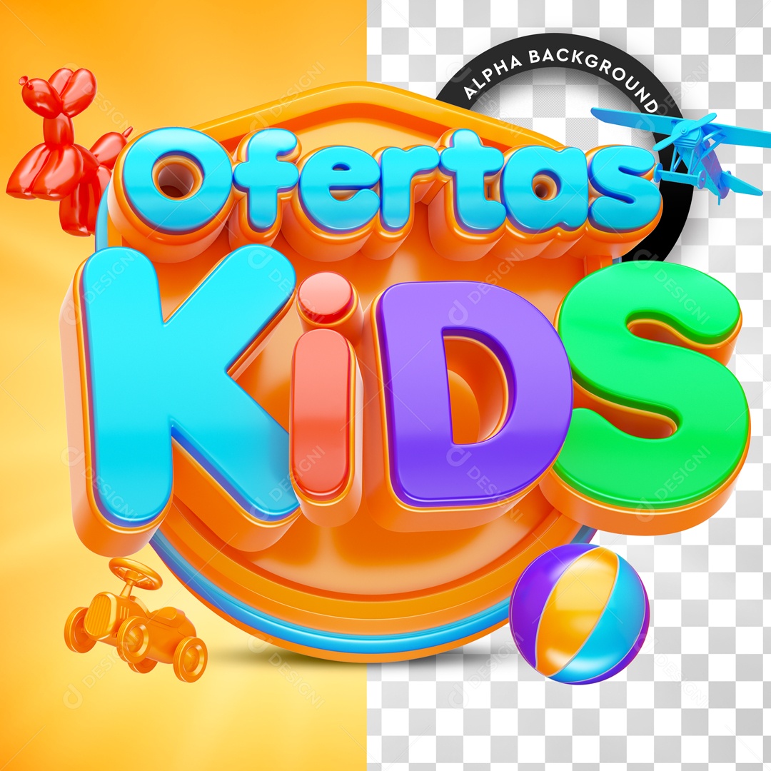 Selo 3D Ofertas Kids Para Composição PSD