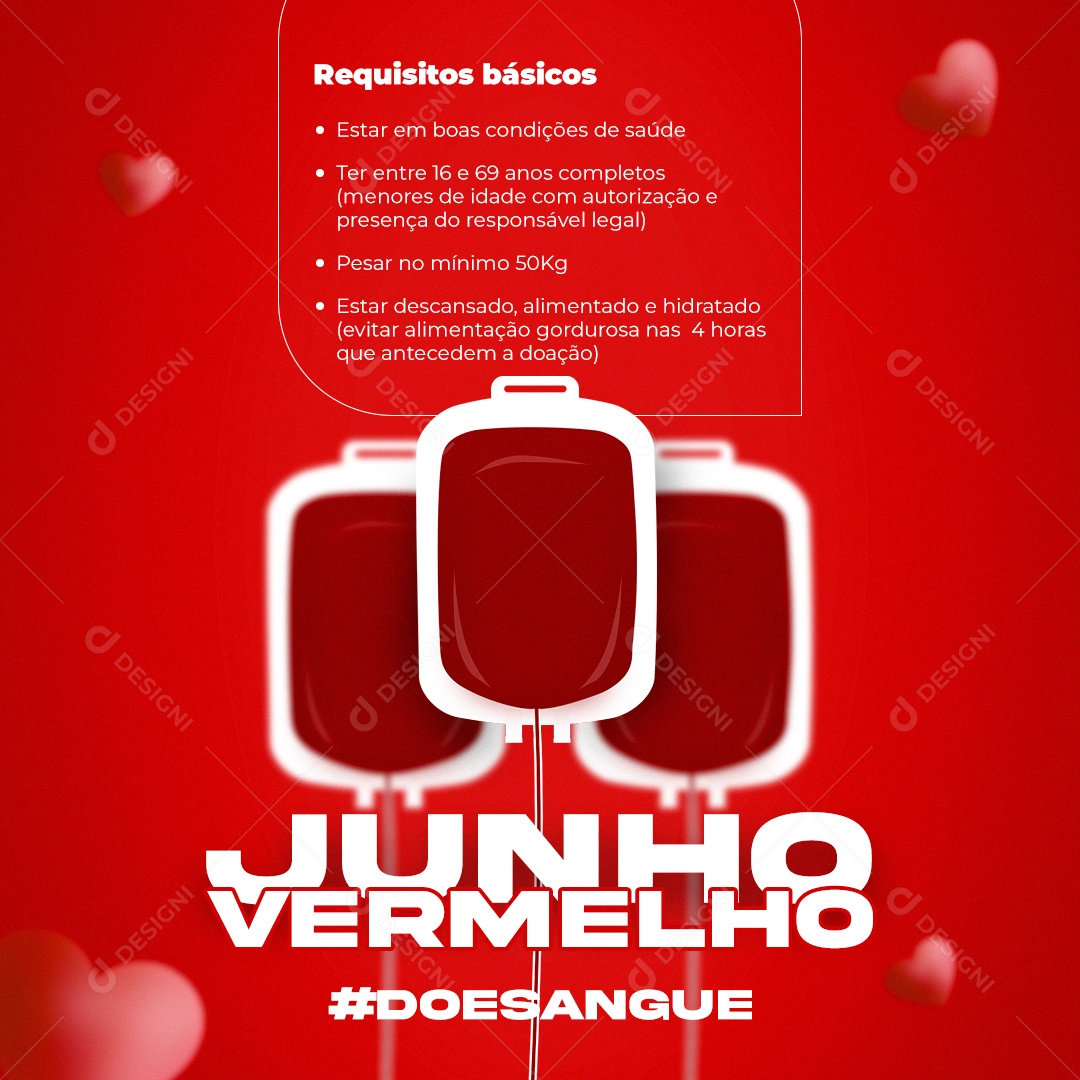 Social Media Feed Junho Vermelho Doe Sangue PSD Editável