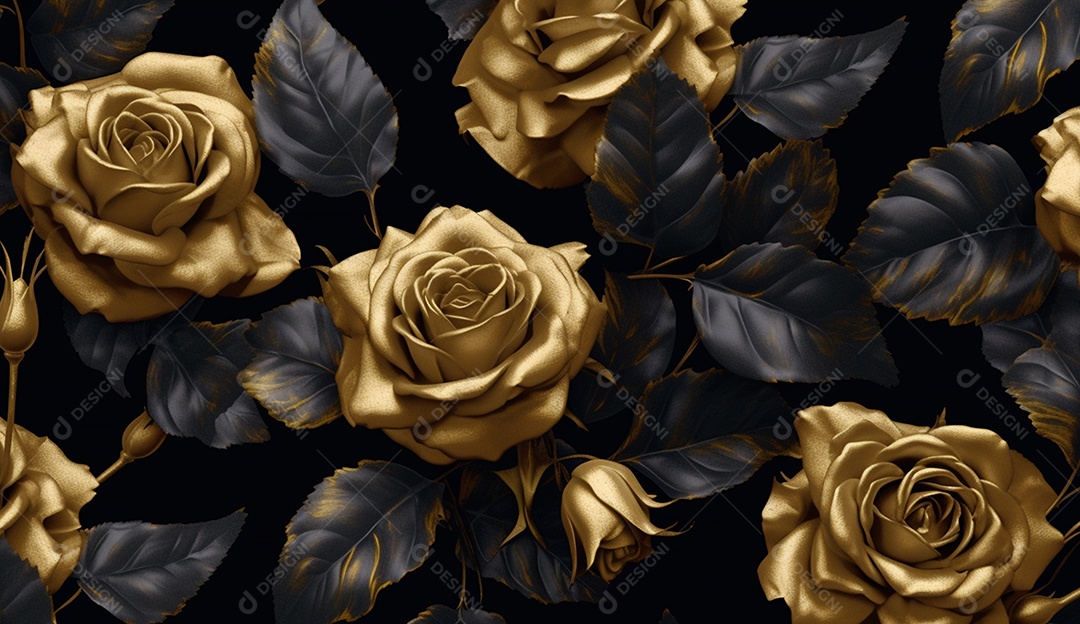 Floral com flores douradas em fundo escuro