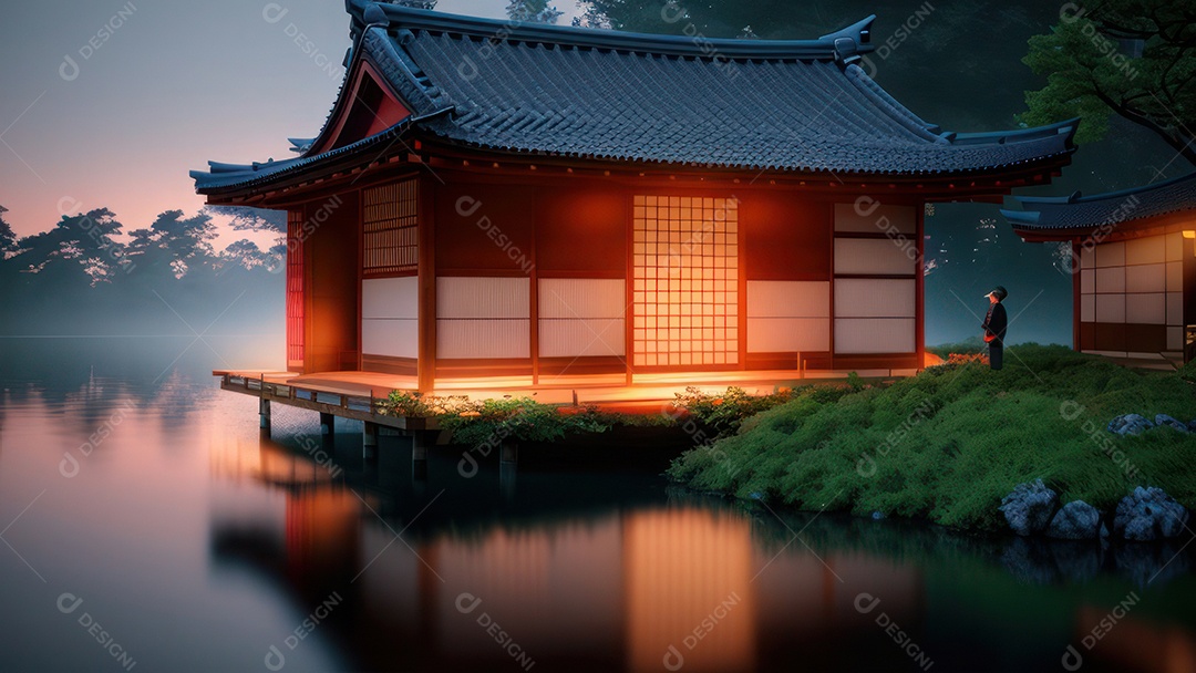 Imagem realista casa japonesa paisagem.