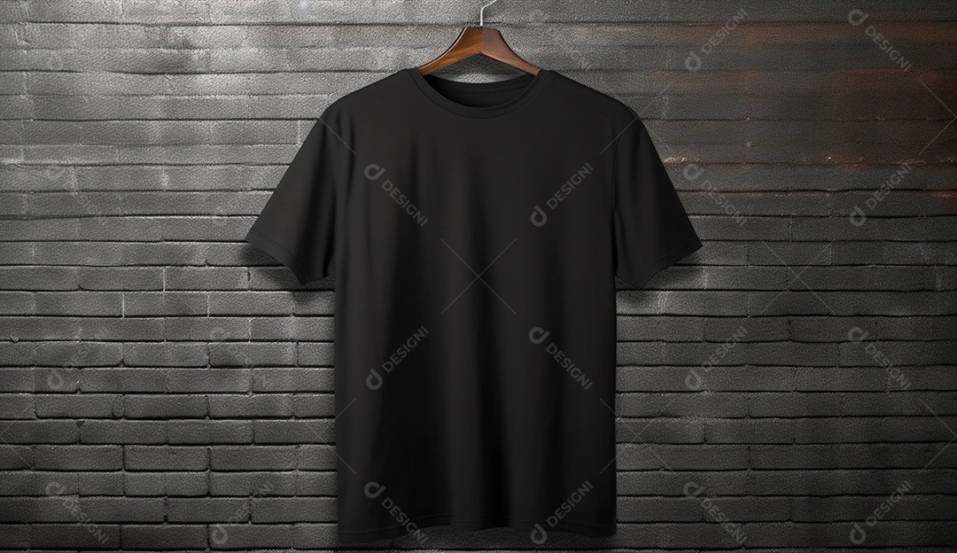 Camisa preta pendurado em uma parede escura.