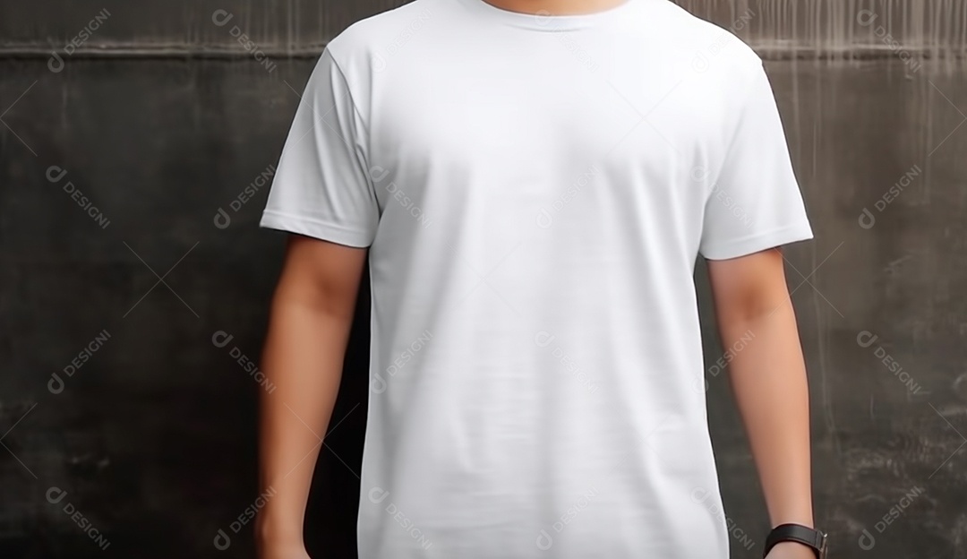 Pessoa vestida com camiseta branca.