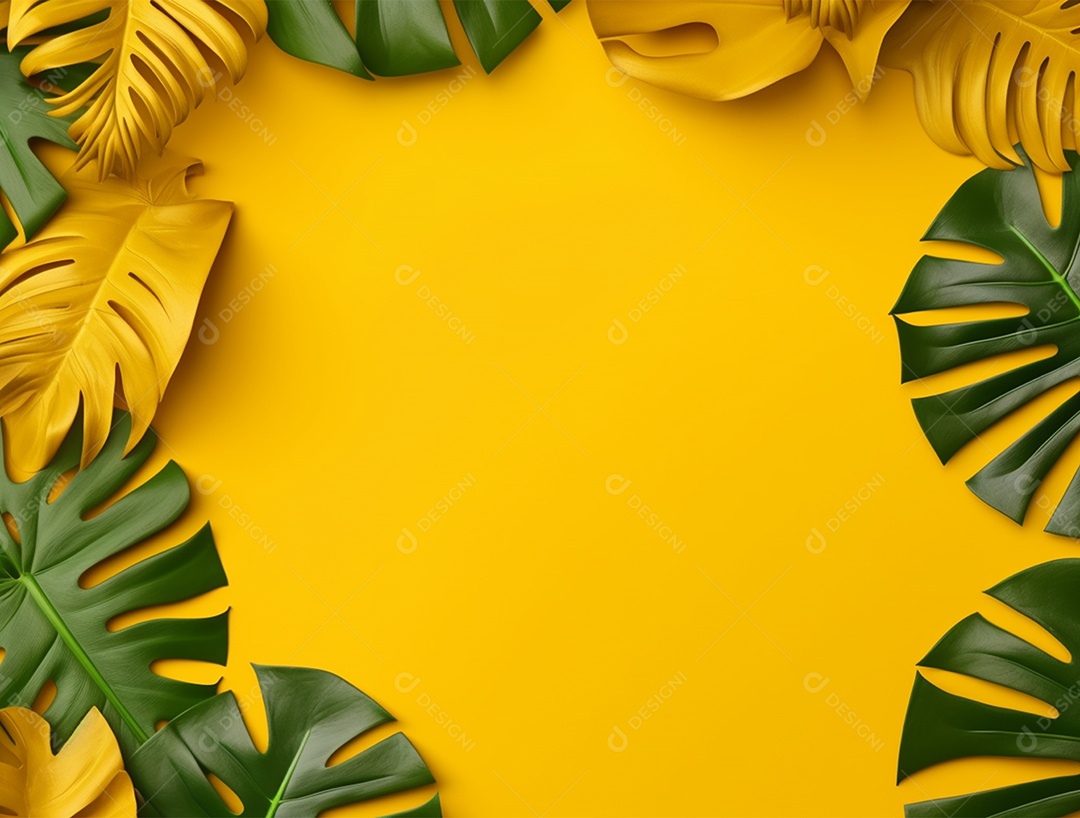 Fundo amarelo com folhagem.