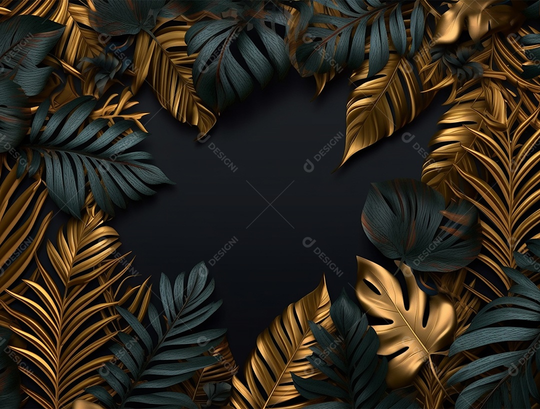 Fundo escuro com flores pretas e douradas.