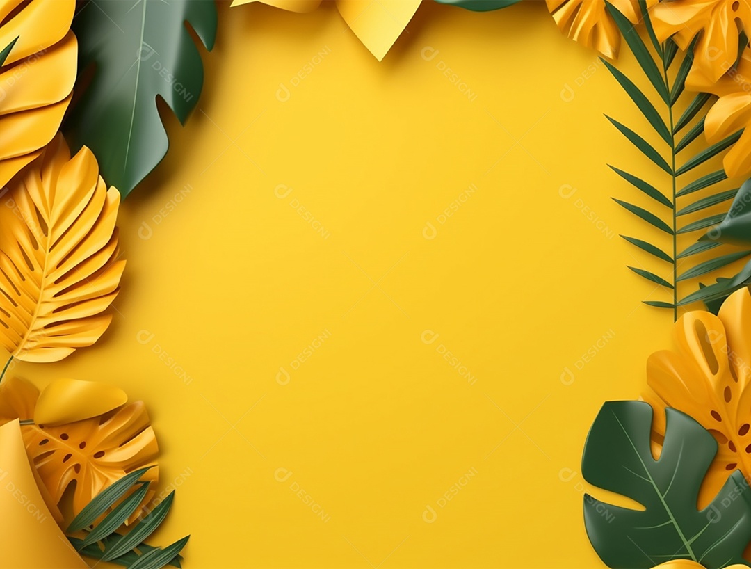 Fundo amarelo com folhagem.