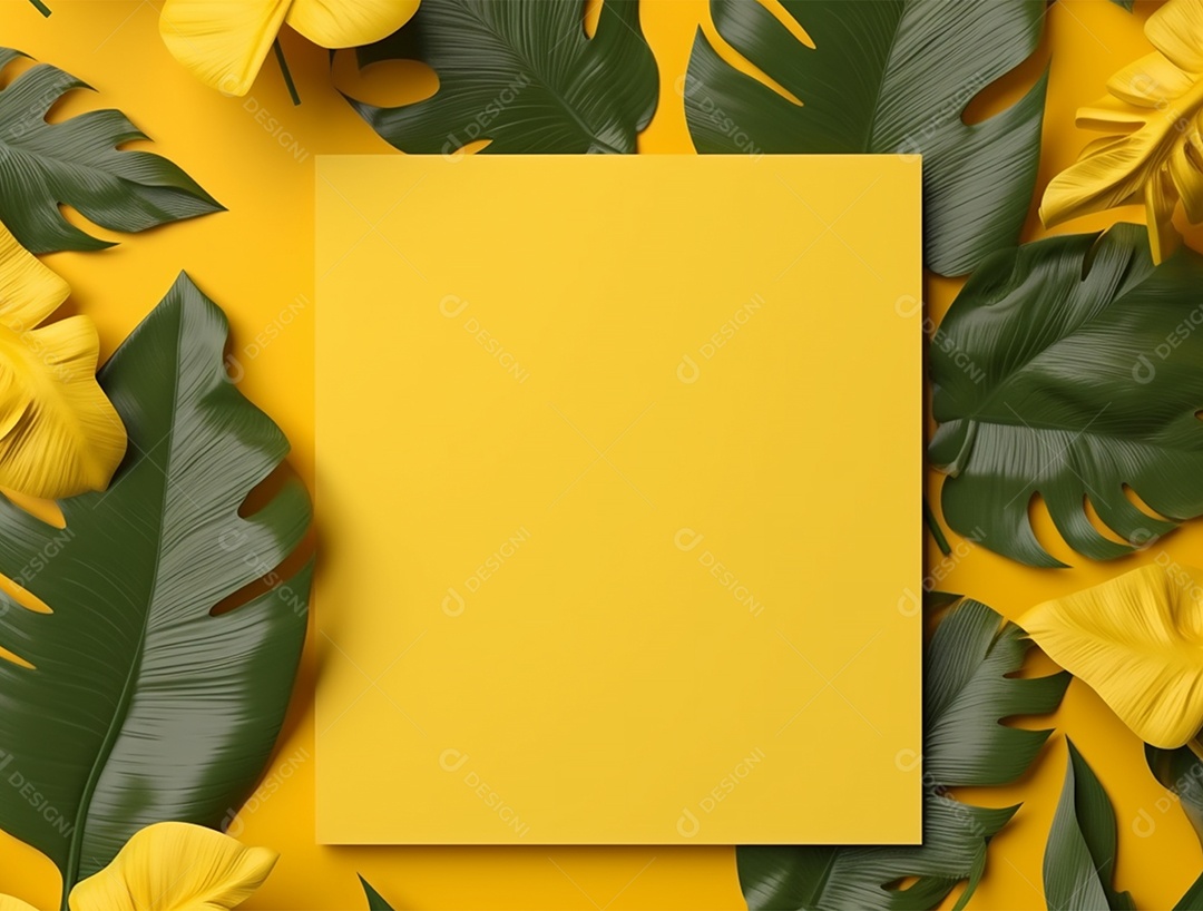Cartão amarelo com folhagem.