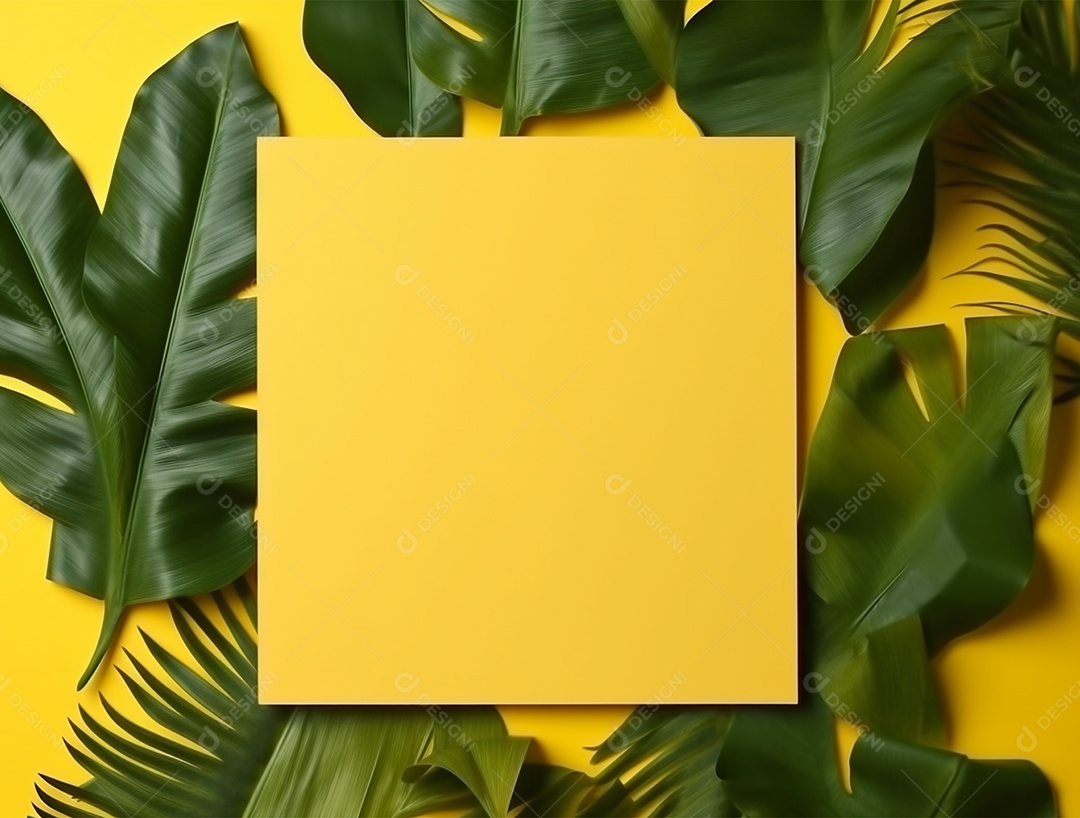 Cartão amarelo com folhagem.