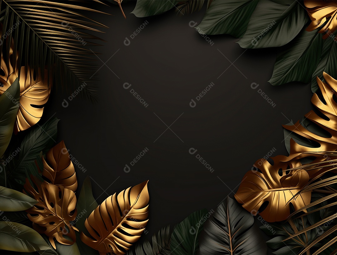 Fundo escuro com flores pretas e douradas.