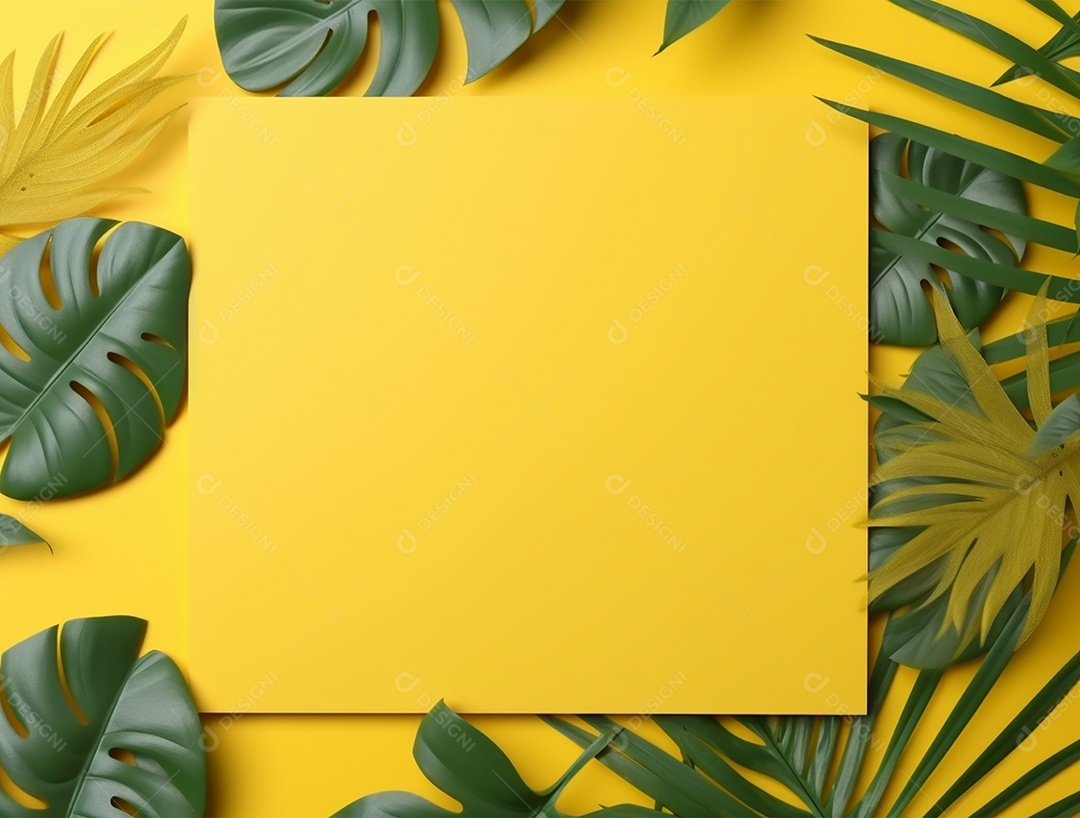 Cartão amarelo com folhagem.