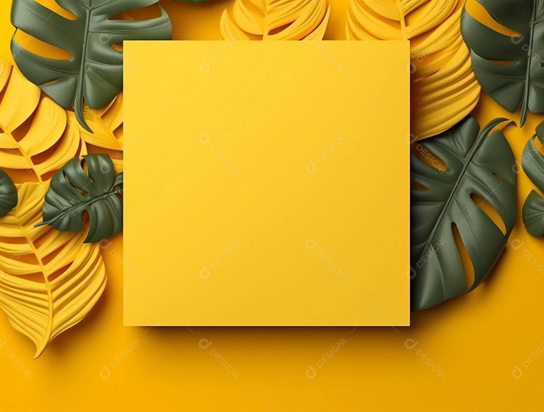 Cartão amarelo com folhagem.