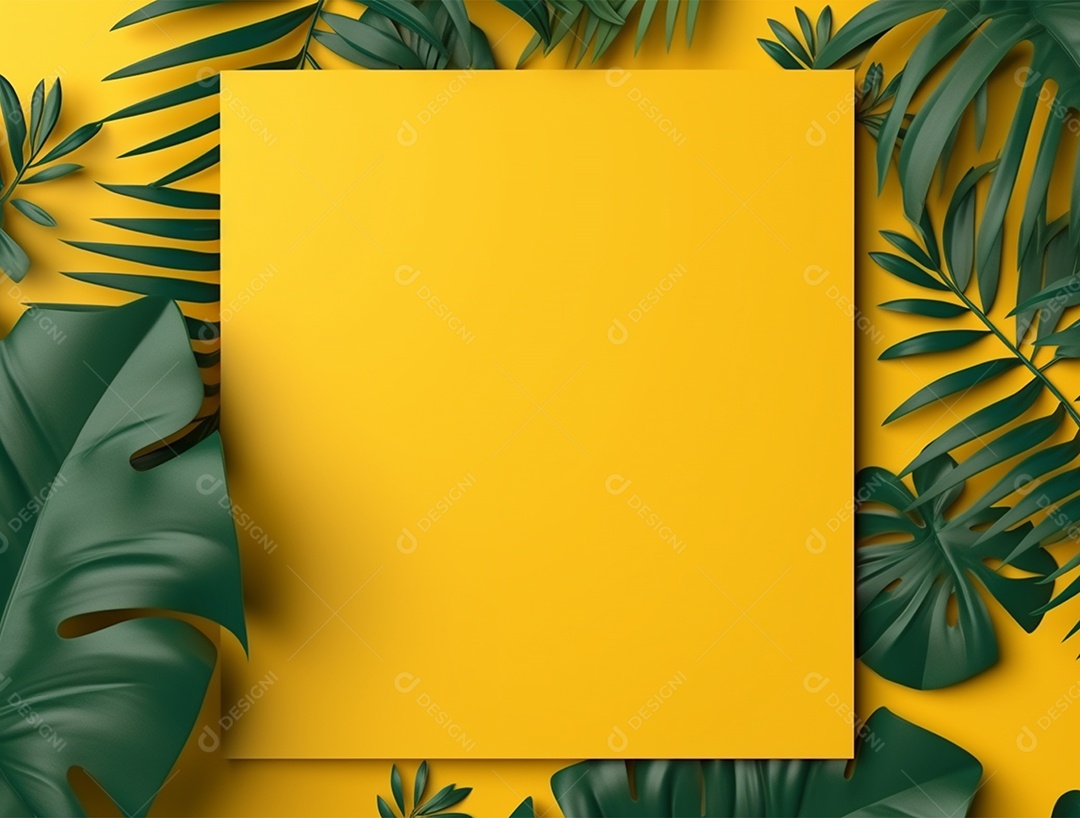 Cartão amarelo com folhagem.