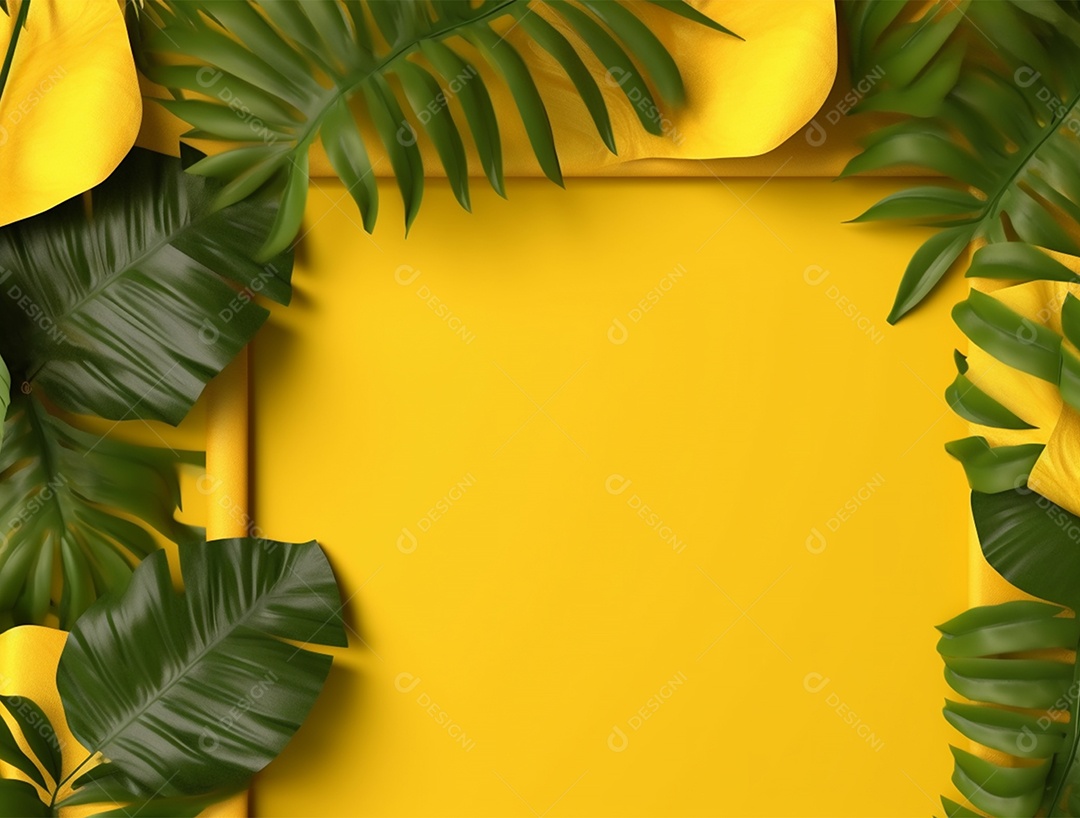 Fundo amarelo com folhagem.