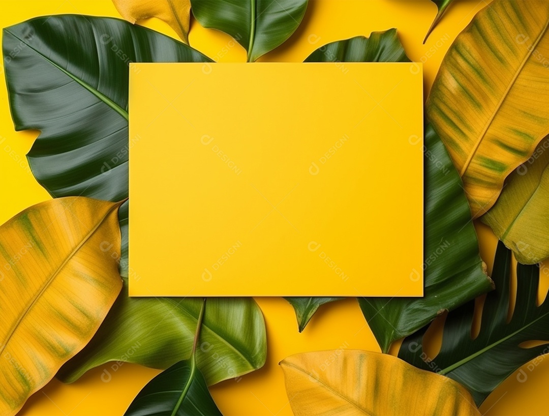 Cartão amarelo com folhagem.