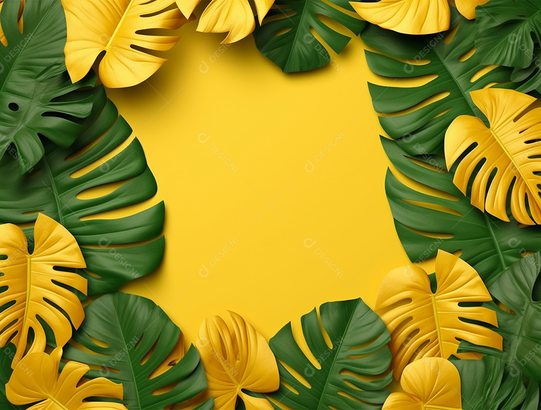 Fundo amarelo com folhagem.