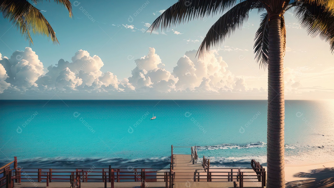 Imagem realista de cabana de praia sobre dia ensolarado.
