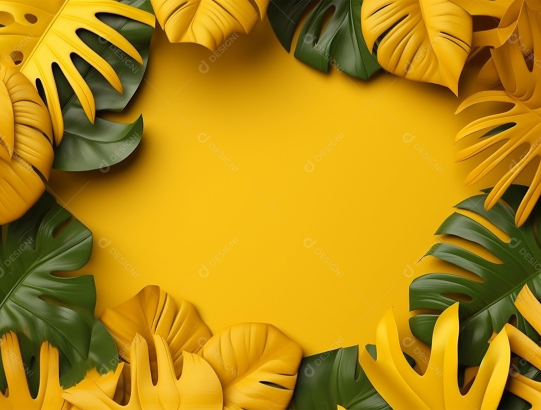 Fundo amarelo com folhagem.