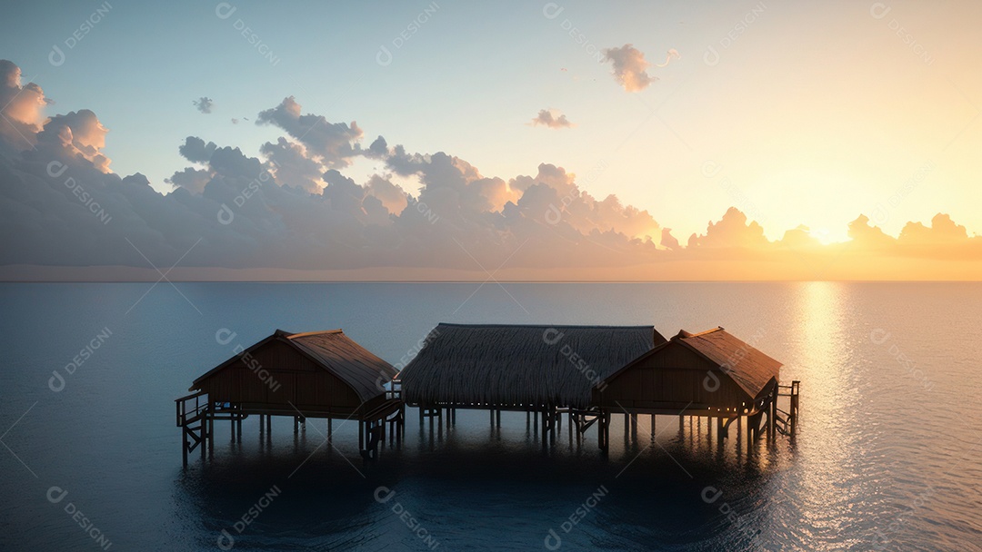 Imagem realista de cabana de praia sobre dia ensolarado.