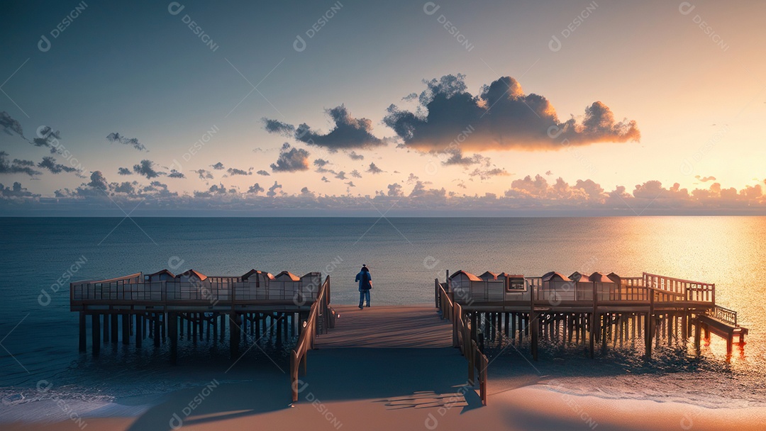 Imagem realista de cabana de praia sobre dia ensolarado.