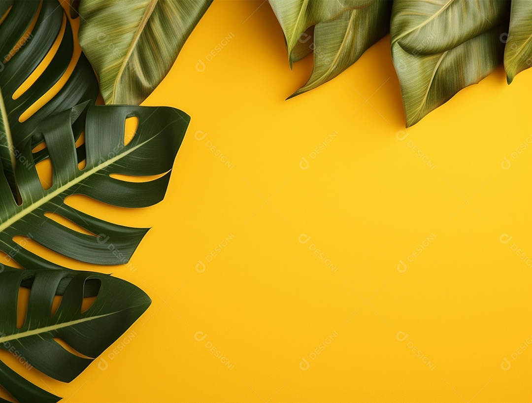 Fundo amarelo com folhagem.